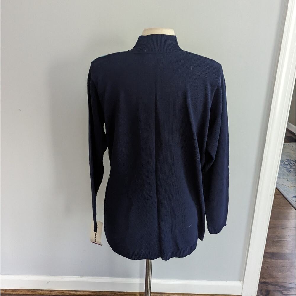 Vintage Alfred Dunner Navy Blue with White Flowers Size Small Shoulderpads 90s - Picture 2 of 6